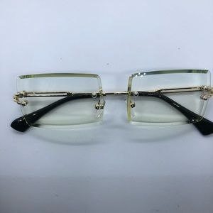 Rimless Rectangle Gold Green Lens Glasses